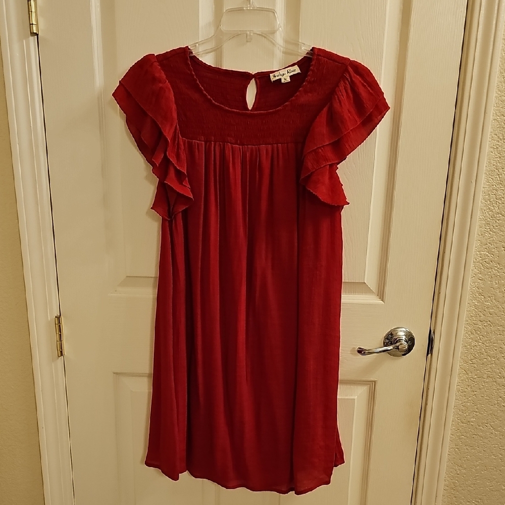 Indigo Rose Red Ruffle Sleeve Dress